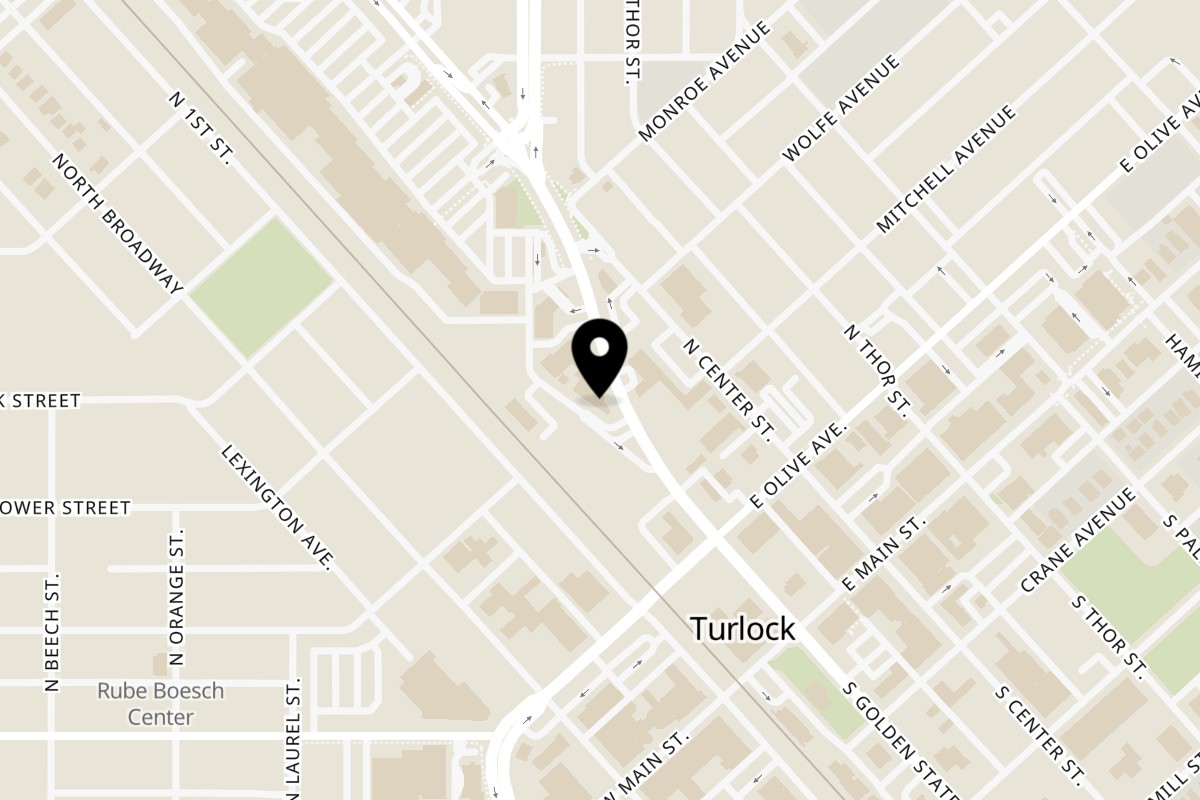 Map showing the location of China Cafe on 371 N Golden State Blvd in Turlock